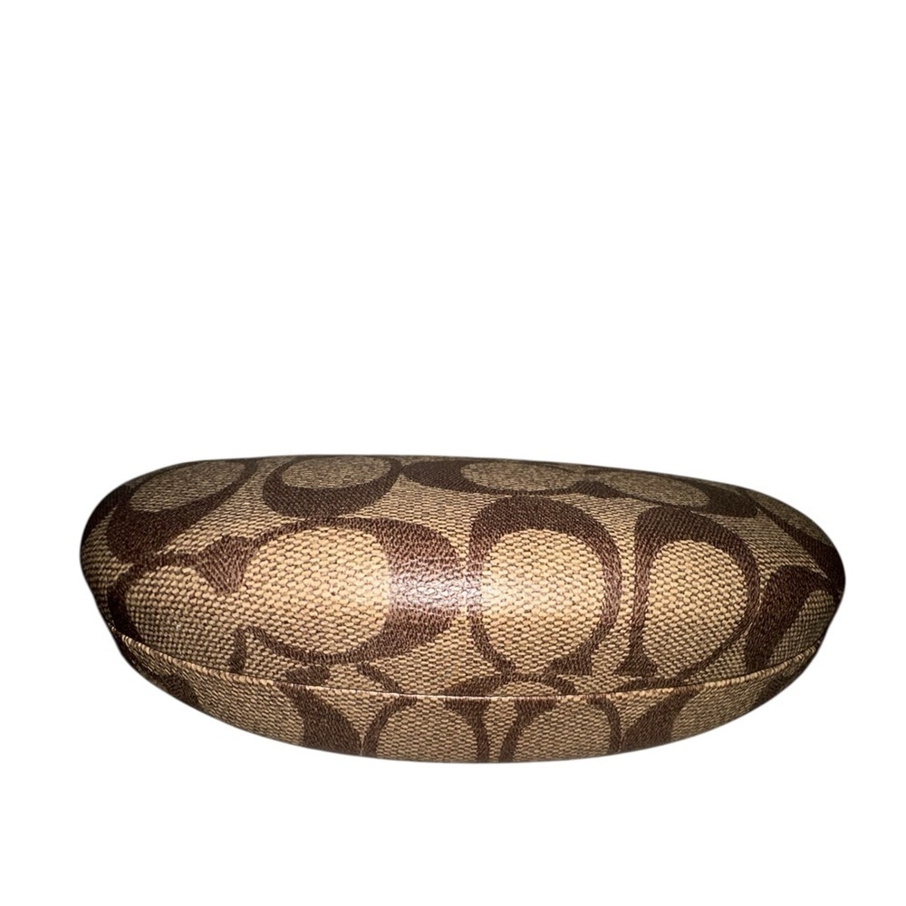 Coach Tan Brown Hard Clamshell Eye Glass Case C Logo Almond Shape